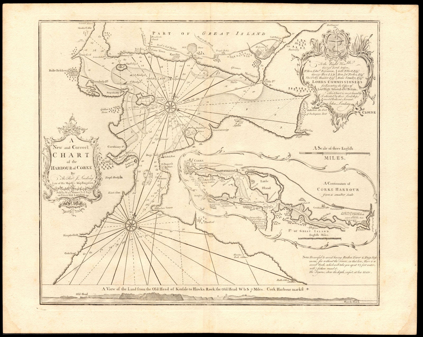 'A New and Correct Chart of the Harbour of Corke'. LINDSAY/COLLINS c1774 map